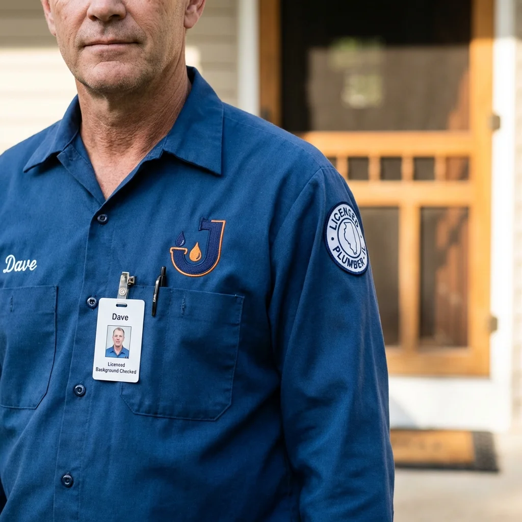 Licensed plumber showing ID badge in Hennepin, IL