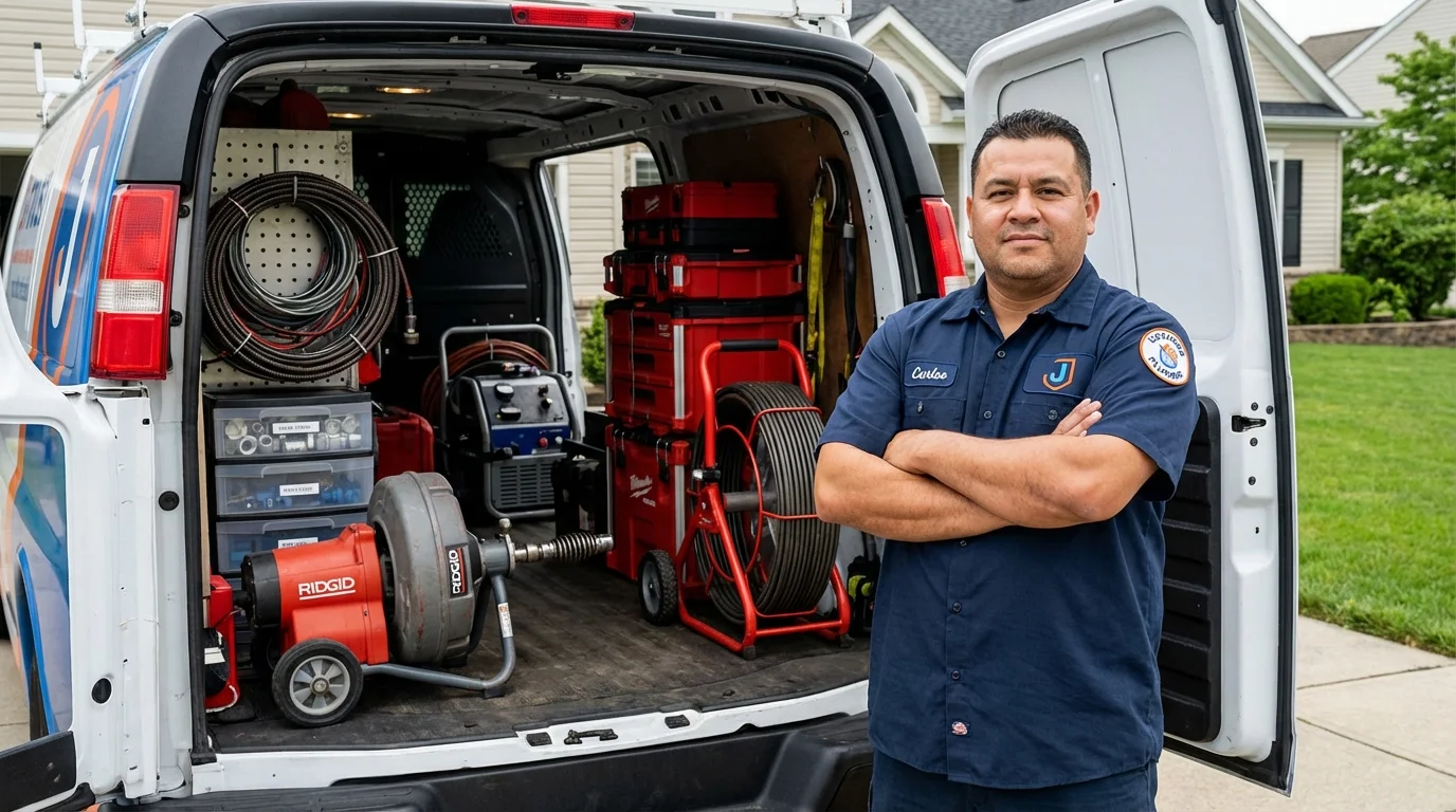 Professional drain cleaning equipment and Johns Plumbing LLC plumber in Hennepin